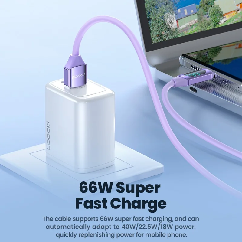 TOOCKI TQ-X55A2 1m USB to Type-C 6A Liquid Silicone Data Cable with Digital Display - Pink