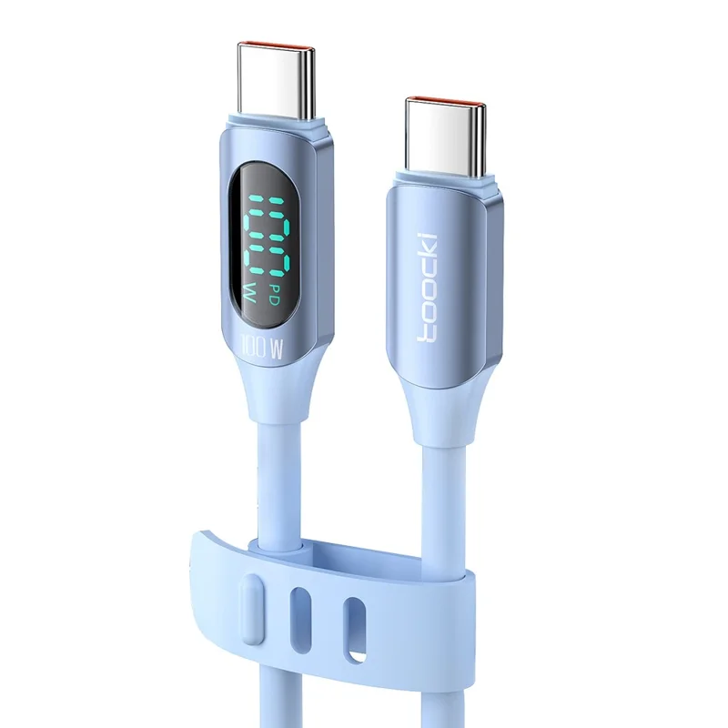 TOOCKI TQ-X55C2 1m PD 100W Type-C to Type-C Digital Display Liquid Silicone Data Cable - Blue