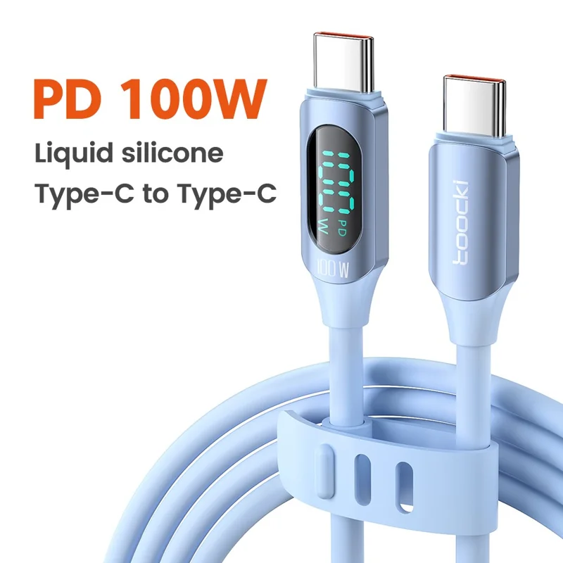 TOOCKI TQ-X55C2 1m PD 100W Type-C to Type-C Digital Display Liquid Silicone Data Cable - Blue