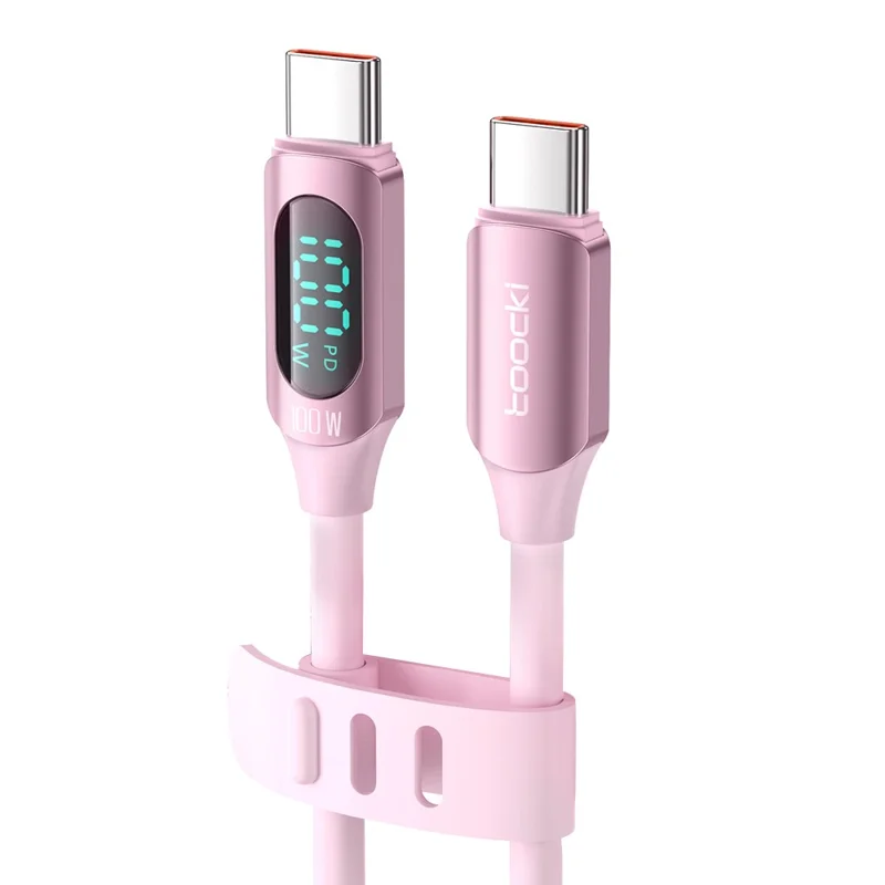 TOOCKI TQ-X55C2 1m PD 100W Type-C a Type-C Cable Digital Display Líquido Silicona - Rosa
