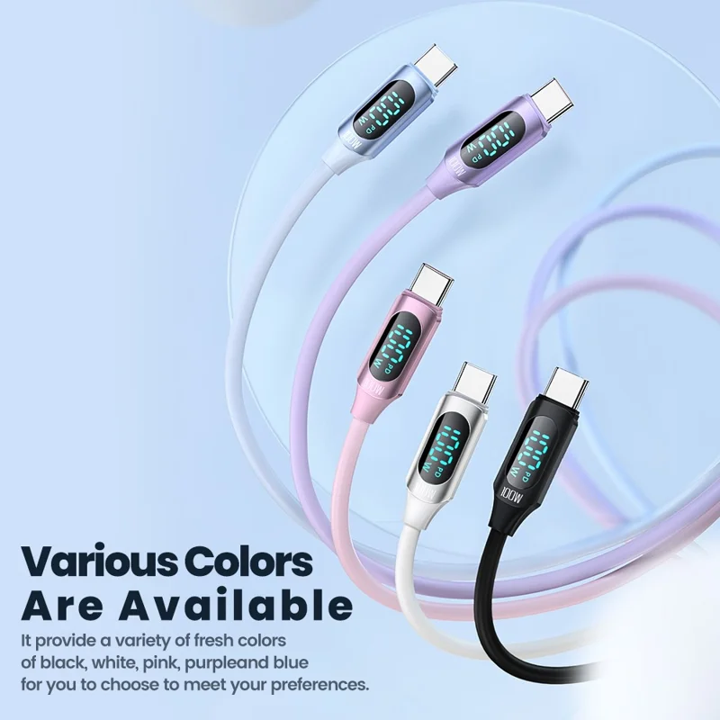 TOOCKI TQ-X55C2 1m PD 100W Type-C a Type-C Cable Digital Display Líquido Silicona - Rosa