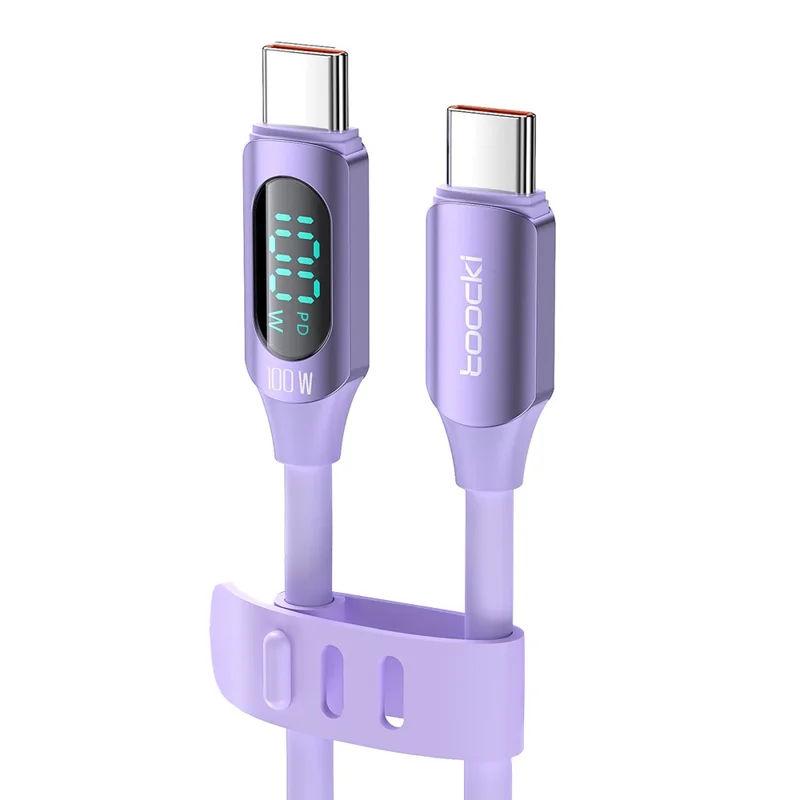 TOOCKI TQ-X55C2 1м PD 100Вт Type-C to Type-C Цифровой Дисплей Жидкий Силиконовый Кабель для Передачи Данных - Фиолетовый