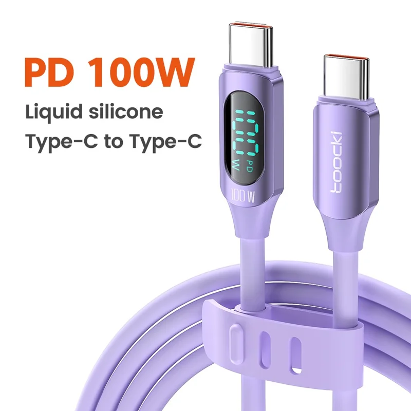 TOOCKI TQ-X55C2 1м PD 100Вт Type-C to Type-C Цифровой Дисплей Жидкий Силиконовый Кабель для Передачи Данных - Фиолетовый