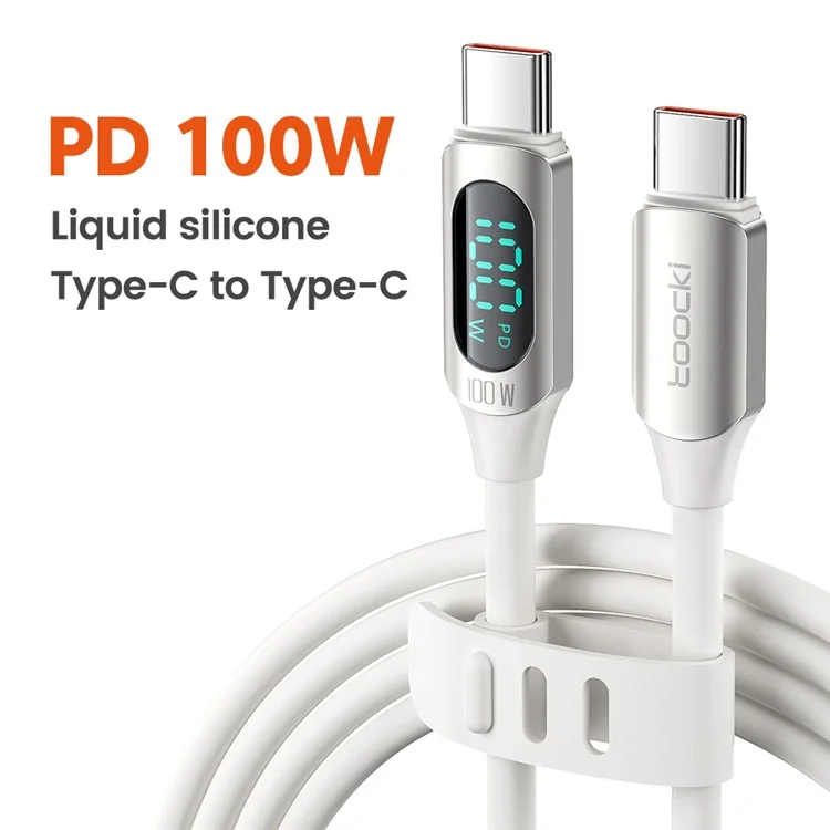 TOOCKI TQ-X55C2 2m Digital Display PD 100W Liquid Silicone Type-C Data Cable - White