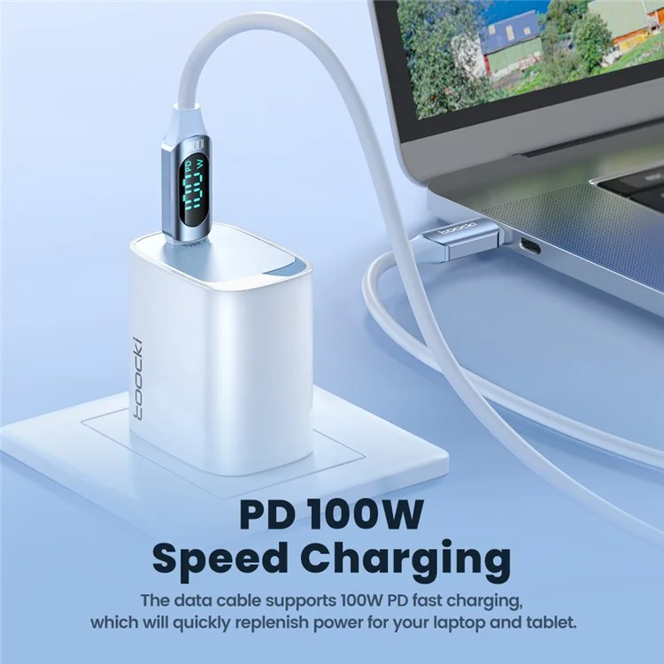TOOCKI TQ-X55C2 2m Digital Display PD 100W Liquid Silicone Type-C Data Cable - White