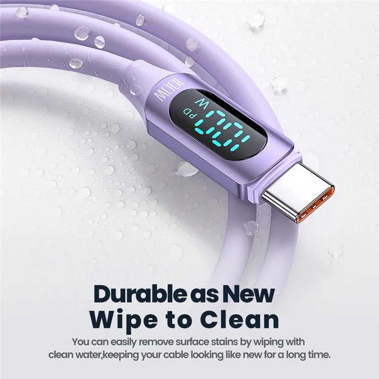TOOCKI TQ-X55C2 2m Digital Display PD 100W Liquid Silicone Type-C Data Cable - White