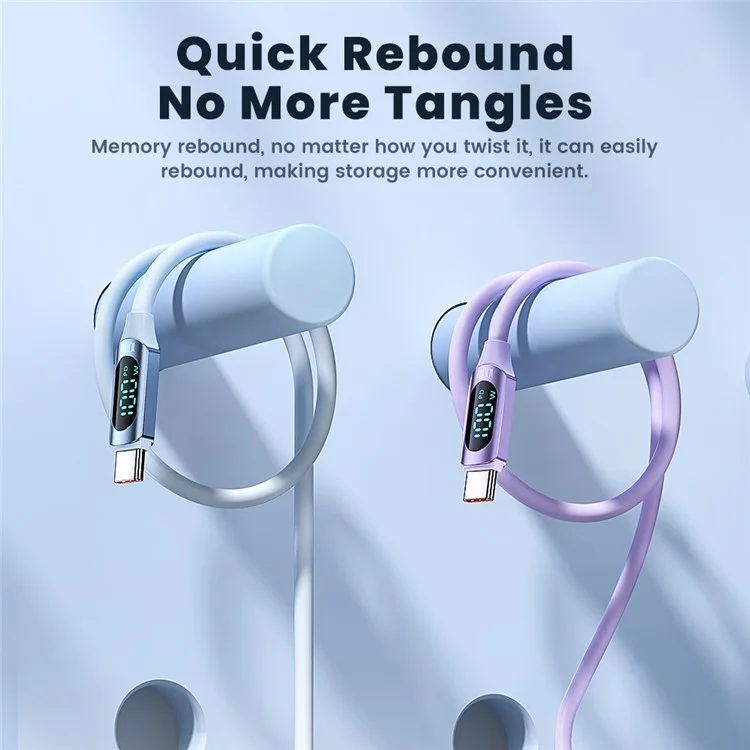 TOOCKI TQ-X55C2 2m Digital Display PD 100W Liquid Silicone Type-C Data Cable - White