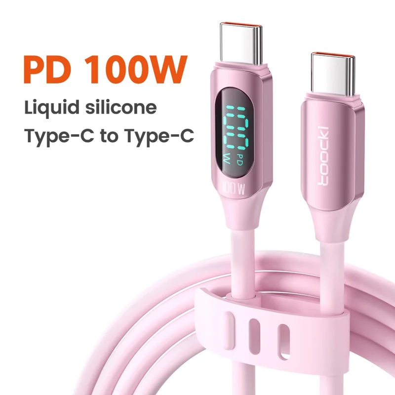 TOOCKI TQ-X55C2 2m Digital Display PD 100W Liquid Silicone Type-C Data Cable - Pink