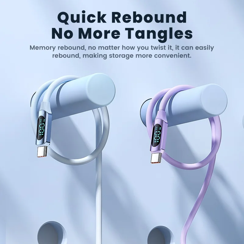 TOOCKI TQ-X55C2 2m Digital Display PD 100W Liquid Silicone Type-C Data Cable - Pink