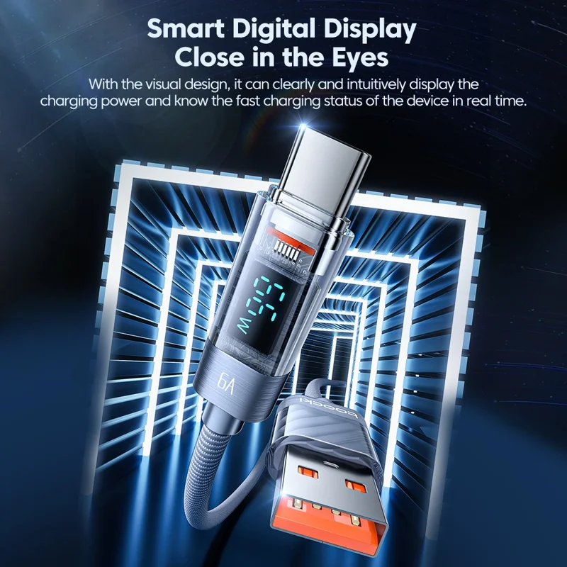 TOOCKI TQ-X36A2 2m USB to Type-C Charging Cord Digital Display 6A Fast Charging Cable - Purple