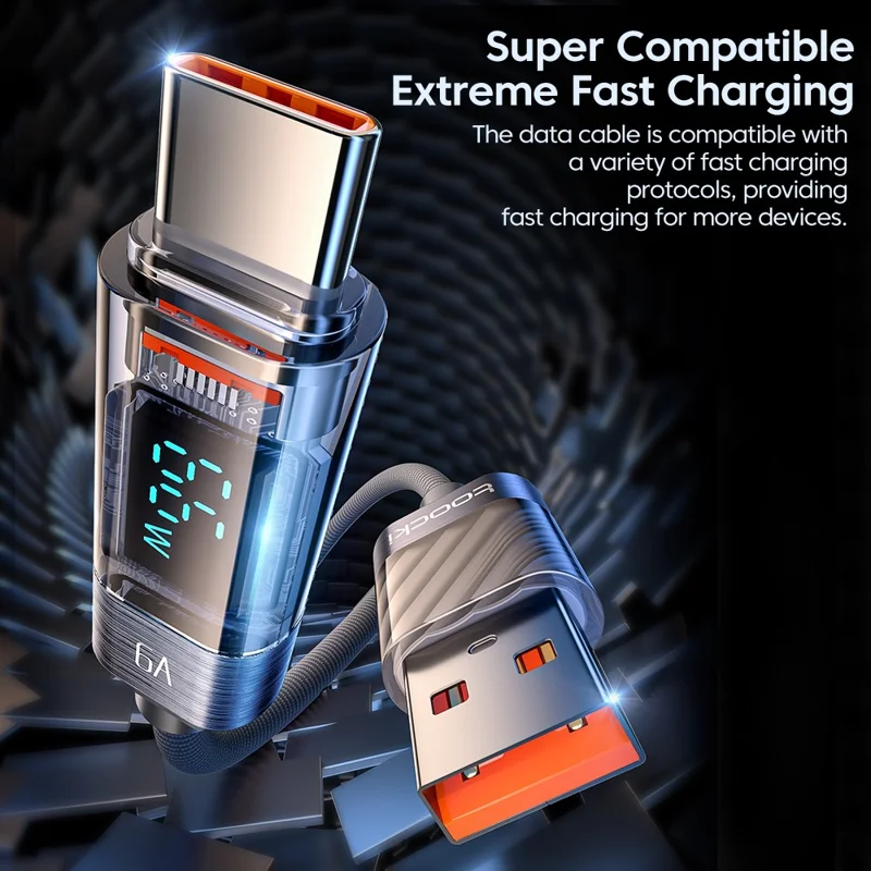 TOOCKI TQ-X36A2 2m USB to Type-C Charging Cord Digital Display 6A Fast Charging Cable - Purple