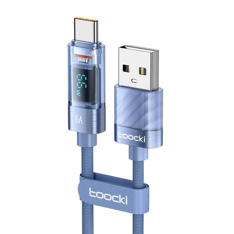 TOOCKI TQ-X36A2 Cable de carga rápida de 1 m y 6 A con pantalla digital USB a Type-C - Azul