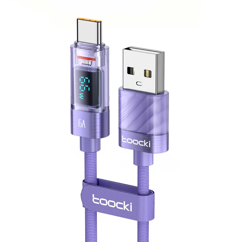 TOOCKI TQ-X36A2 1m 6A Super Fast Charging Cord Digital Display USB to Type-C Cable - Purple