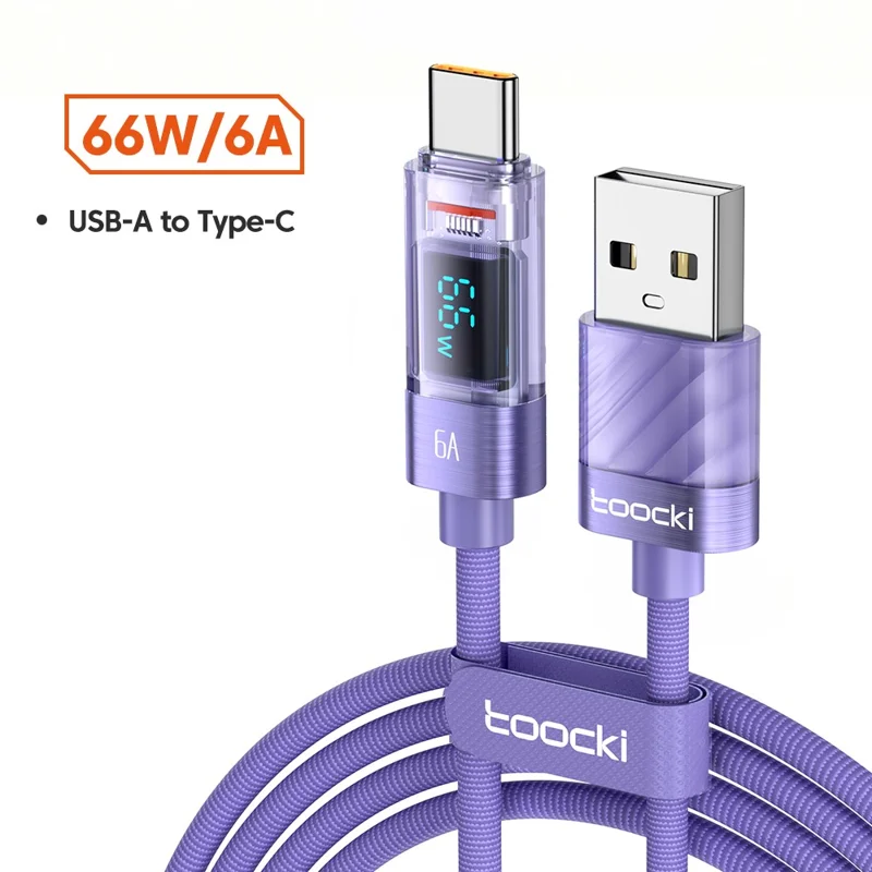 TOOCKI TQ-X36A2 1m 6A Super Fast Charging Cord Digital Display USB to Type-C Cable - Purple