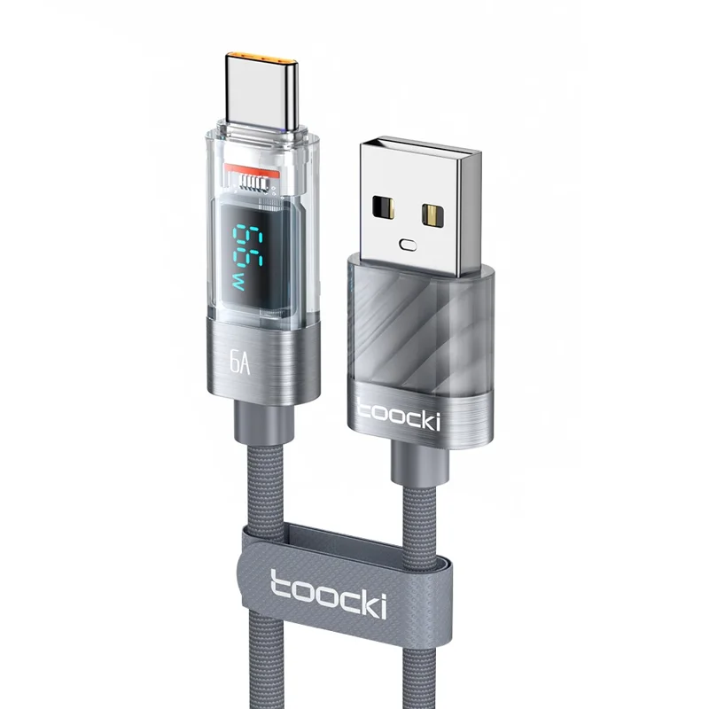 TOOCKI TQ-X36A2 1m 6A Super Fast Charging Cord Digital Display USB to Type-C Cable - Grey