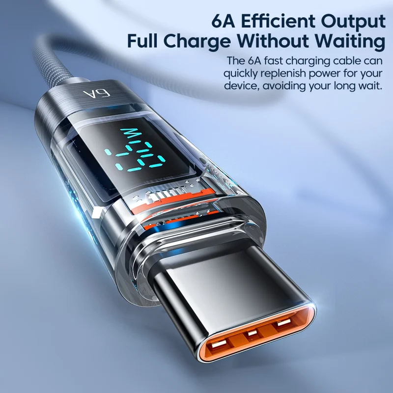 TOOCKI TQ-X36A2 1m 6A Super Fast Charging Cord Digital Display USB to Type-C Cable - Grey