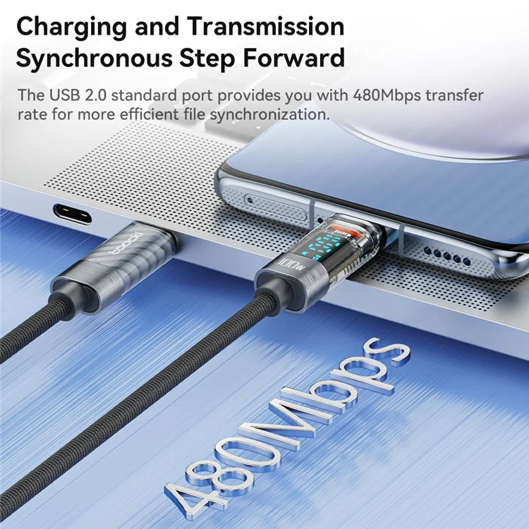 TOOCKI TQ-X36C2 Cavo di ricarica rapida USB-C 2m PD 100W - Grigio