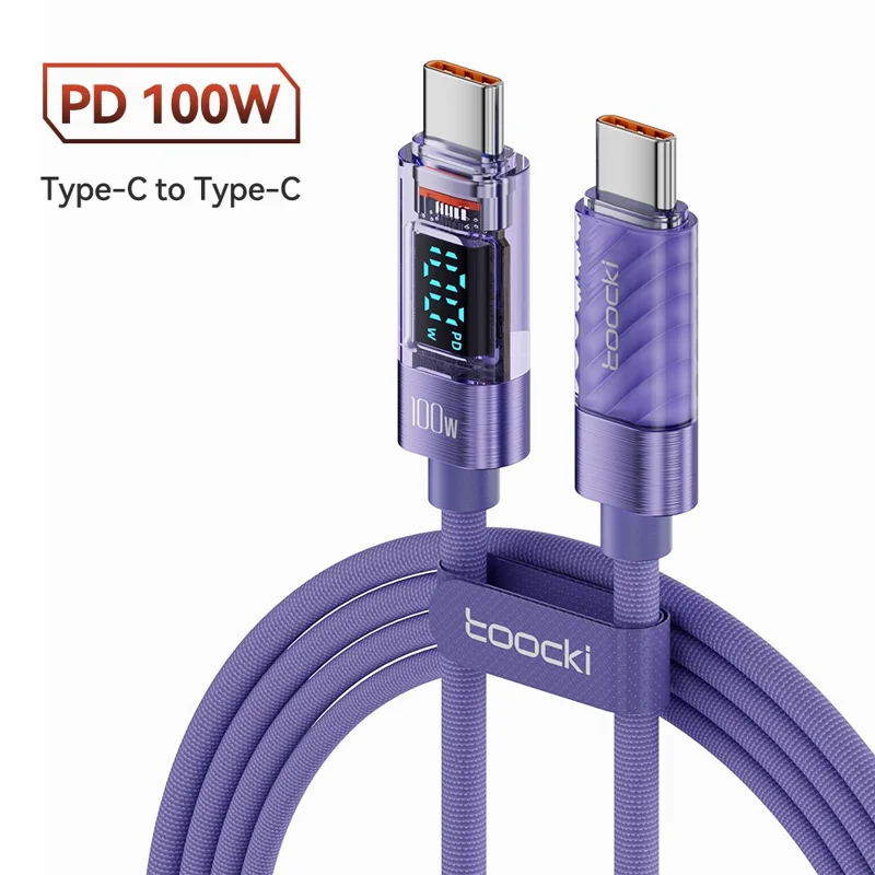 TOOCKI TQ-X36C2 2m PD 100W USB-C Cable Fast Charging 480Mbps Data Cord - Purple