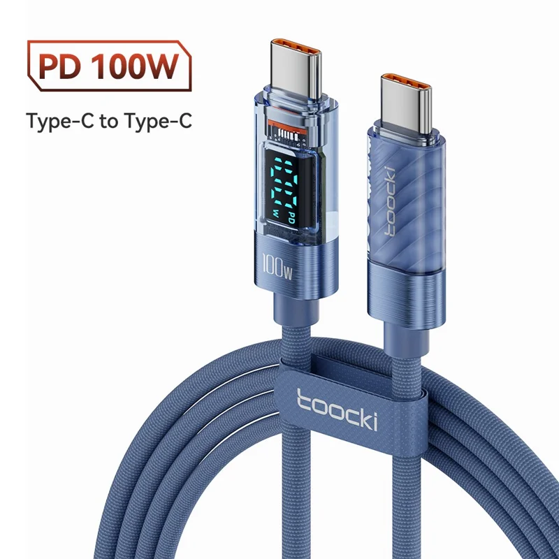 TOOCKI TQ-X36C2 1m Type-C Cell Phone Cable 100W Fast Charging Cord - Blue