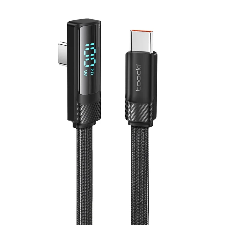 TOOCKI TQ-X50C2 1m Angled USB-C Cable Digital Display Type-C 100W Fast Charging Cord - Black