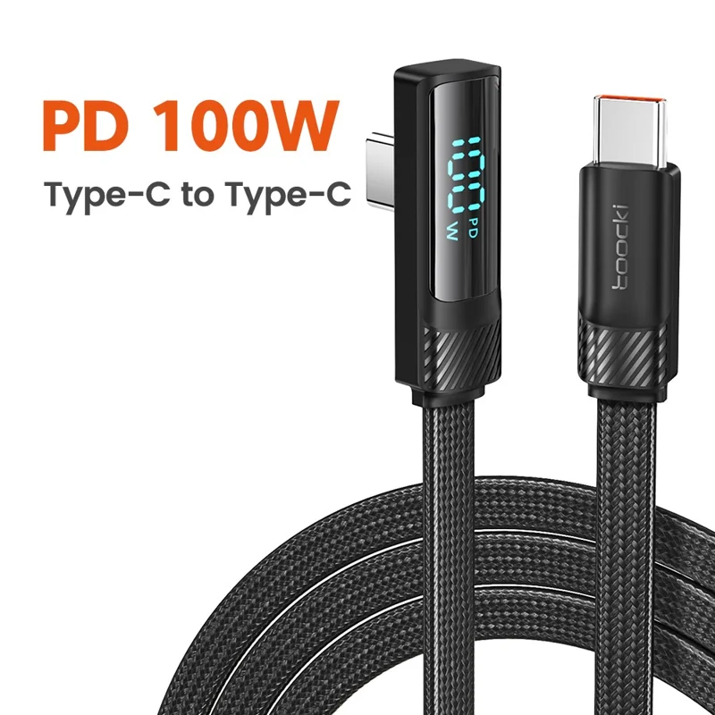 TOOCKI TQ-X50C2 1m Angled USB-C Cable Digital Display Type-C 100W Fast Charging Cord - Black
