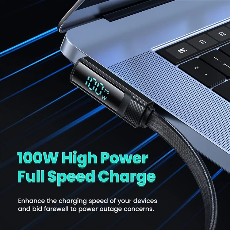 TOOCKI TQ-X50C2 1m Angled USB-C Cable Digital Display Type-C 100W Fast Charging Cord - Black