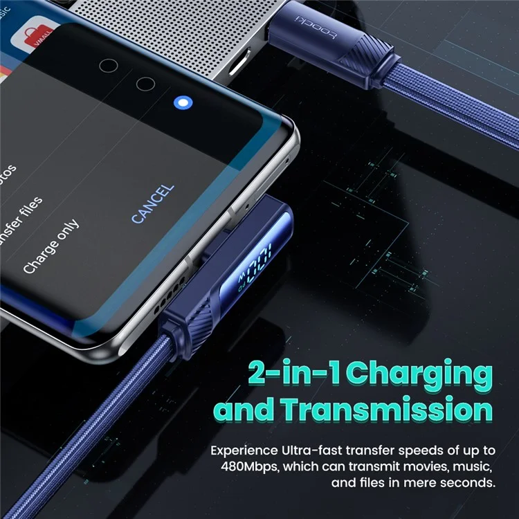 TOOCKI TQ-X50C2 1m Angled USB-C Cable Digital Display Type-C 100W Fast Charging Cord - Black