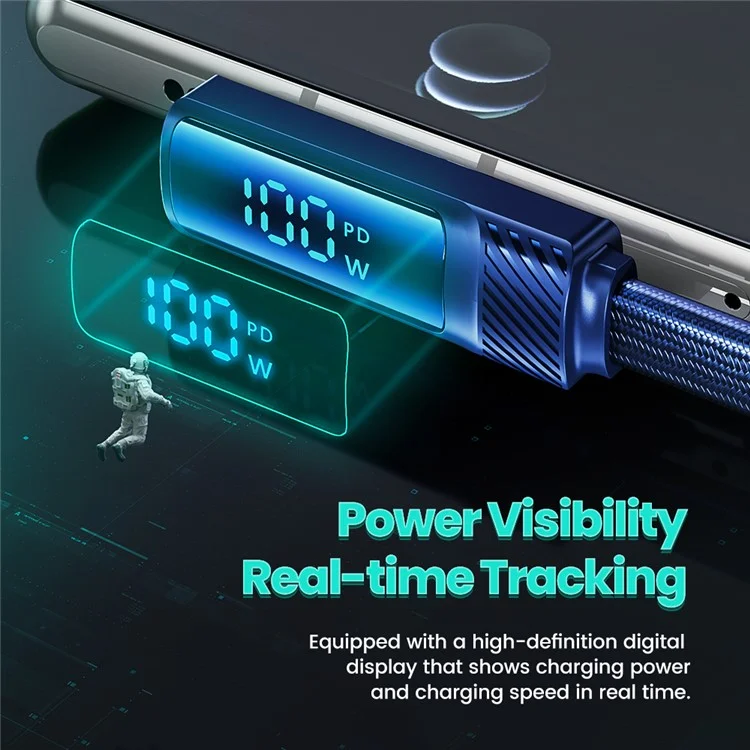 TOOCKI TQ-X50C2 1m Angled USB-C Cable Digital Display Type-C 100W Fast Charging Cord - Black
