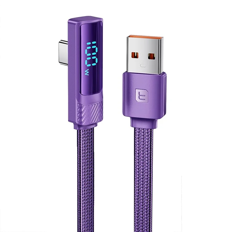 TOOCKI TQ-X50A2 1m USB to Type-C 6A Charging Cord Angled 480Mbps Data Transfer Cable - Purple