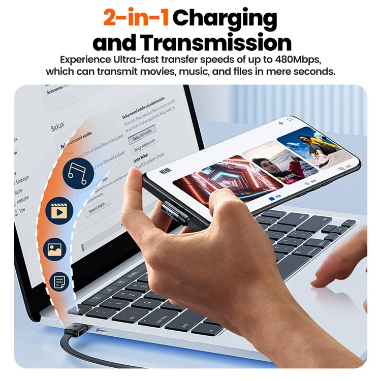 TOOCKI TQ-X50A2 1m USB to Type-C 6A Charging Cord Angled 480Mbps Data Transfer Cable - Purple