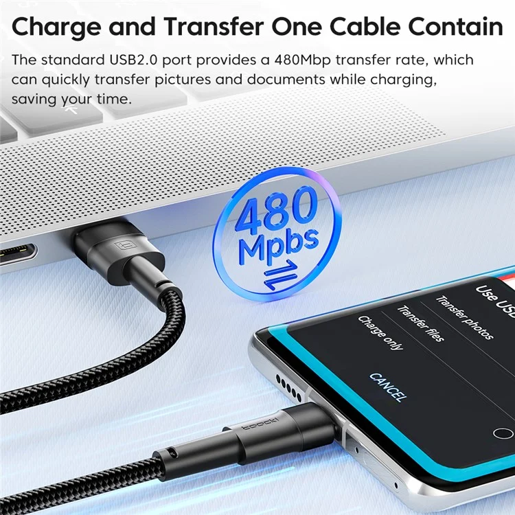 TOOCKI TQ-X16A3 2m 3A Fast Charging USB to Type-C Data Cable Braided Wire - Purple