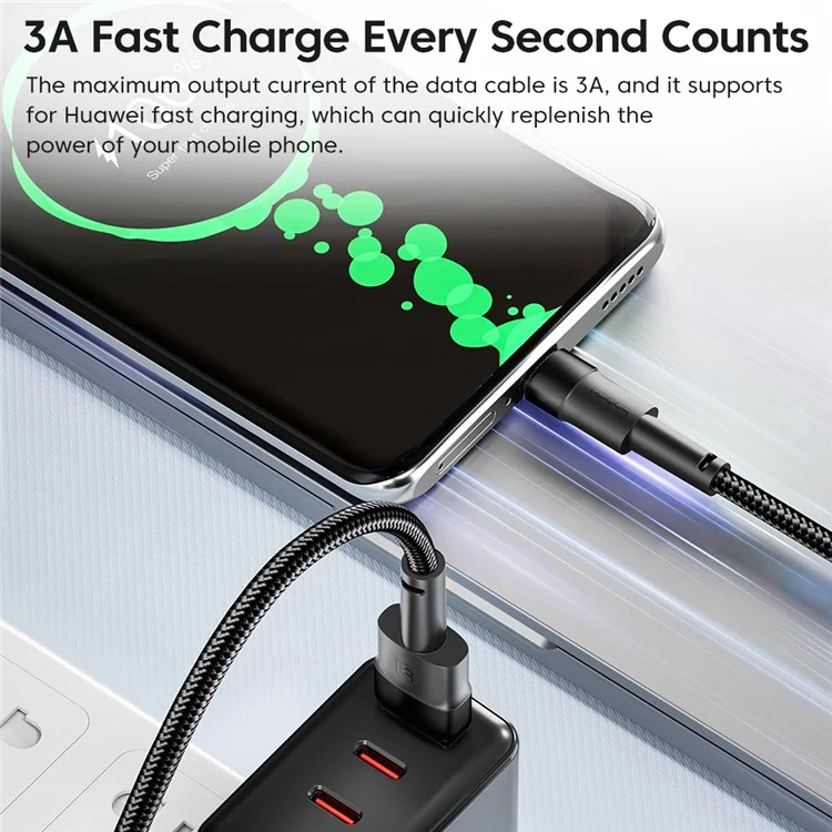TOOCKI TQ-X16A3 2m 3A Fast Charging USB to Type-C Data Cable Braided Wire - Purple