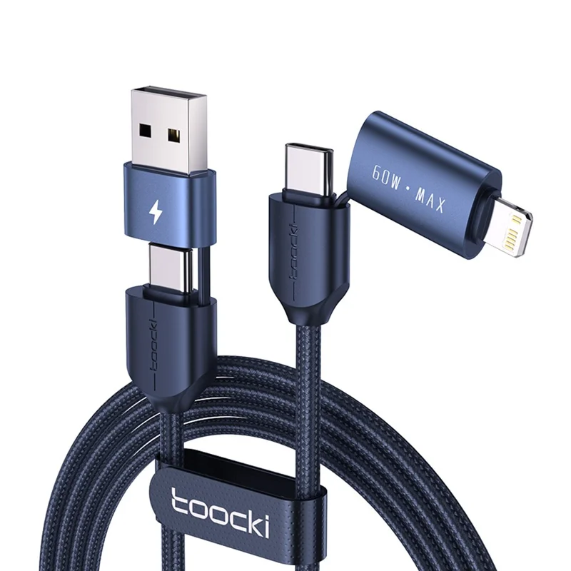 TOOCKI TQ-X44 1m USB-A / Type-C to Type-C / iP 4 in 1 60W Fast Charging Data Cable - Blue