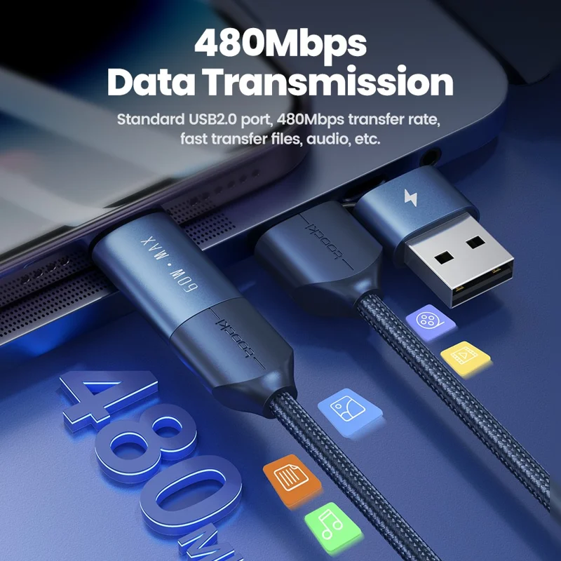 TOOCKI TQ-X44 1m USB-A / Type-C to Type-C / iP 4 in 1 60W Fast Charging Data Cable - Blue