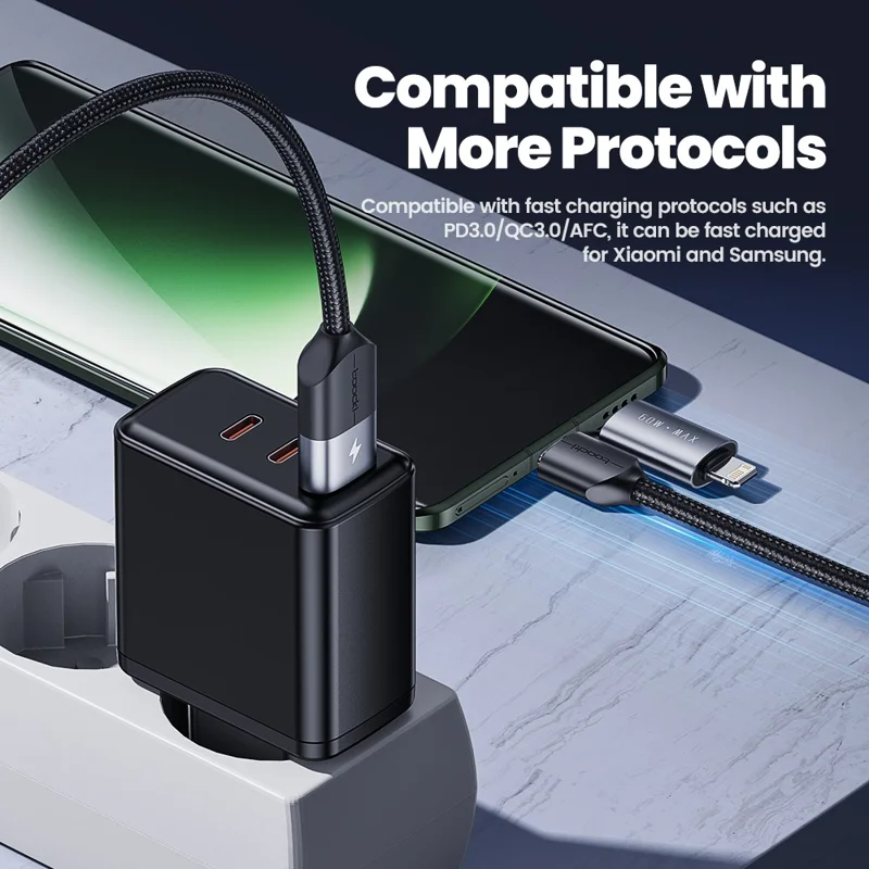 TOOCKI TQ-X44 1m USB-A / Type-C to Type-C / iP 4 in 1 60W Fast Charging Data Cable - Blue