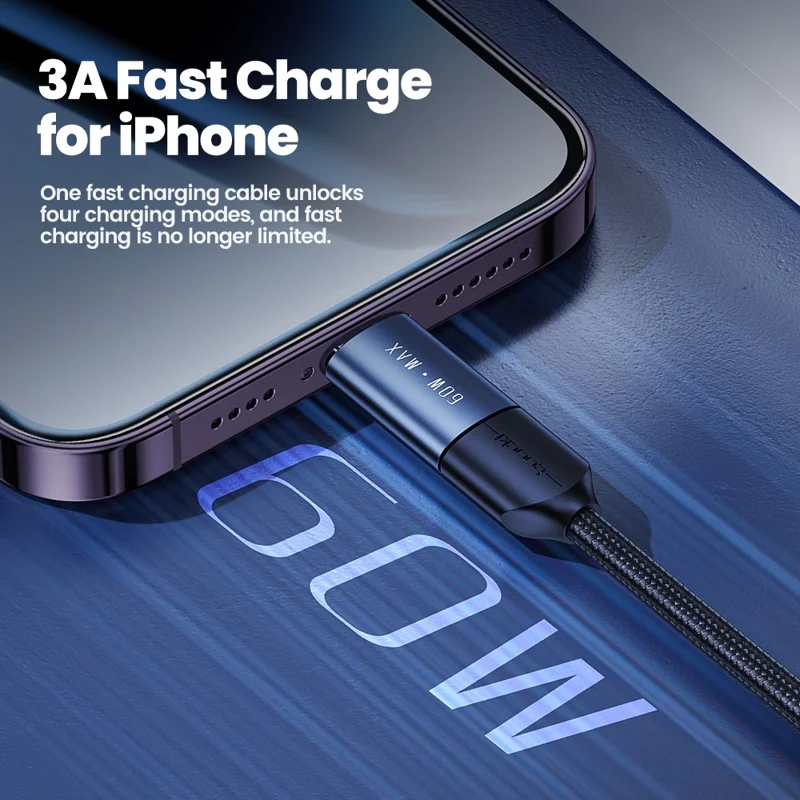 TOOCKI TQ-X44 1m USB-A / Type-C to Type-C / iP 4 in 1 60W Fast Charging Data Cable - Blue