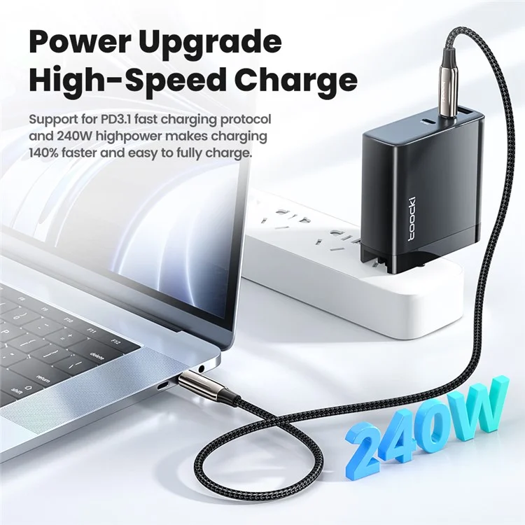 TOOCKI TQ-X80C4 2m 240W Type-C vers Type-C Câble de données tressé Chargement rapide du téléphone