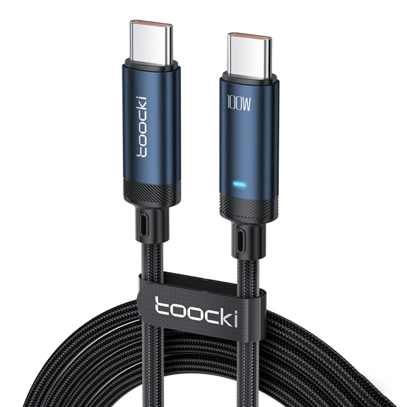 TOOCKI TQ-X48C2 1m PD 100W Type-C to Type-C Data Cord Braided Phone Tablet Fast Charging Cable - Blue
