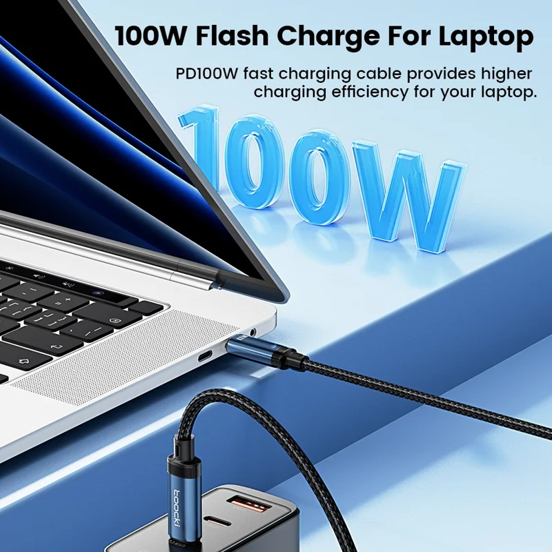 TOOCKI TQ-X48C2 1m PD 100W Type-C to Type-C Data Cord Braided Phone Tablet Fast Charging Cable - Blue