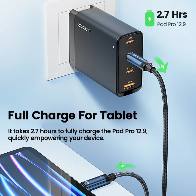 TOOCKI TQ-X48C2 2m Type-C to Type-C Data Cord PD 100W Braided Phone Tablet Fast Charging Cable - Blue