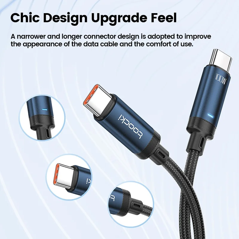 TOOCKI TQ-X48C2 2m Type-C to Type-C Data Cord PD 100W Braided Phone Tablet Fast Charging Cable - Blue