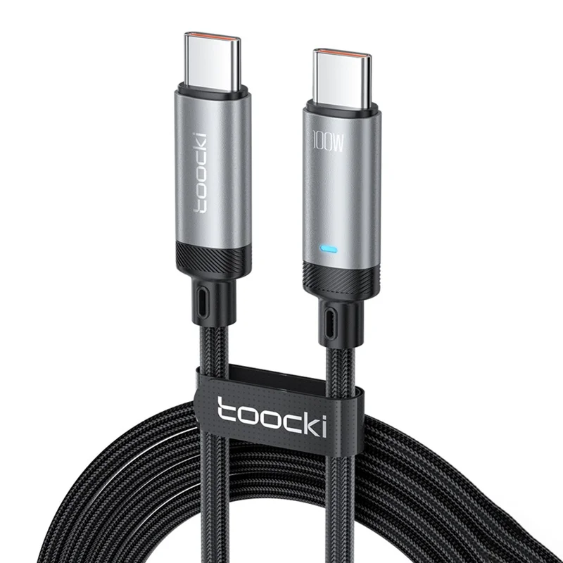 TOOCKI TQ-X48C2 2m Type-C to Type-C Data Cord PD 100W Braided Phone Tablet Fast Charging Cable - Grey