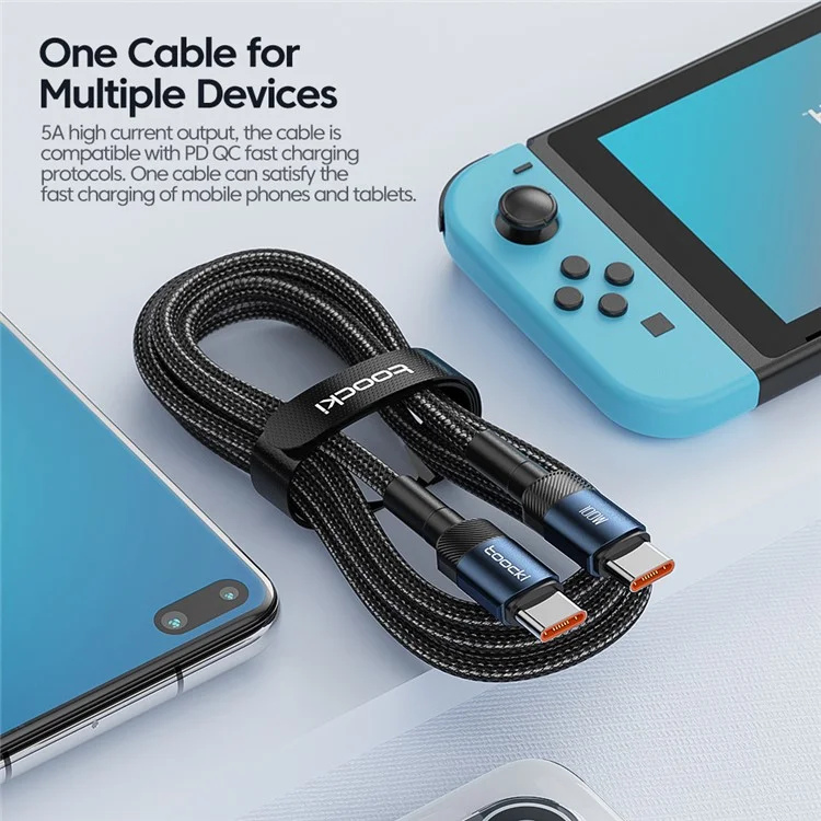 TOOCKI TQ-X12C2 1m Data Cord Type-C a Type-C 100W Output Quick Charging Cable - Negro