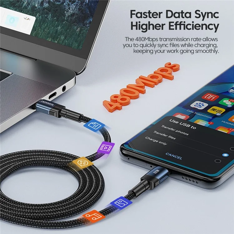 TOOCKI TQ-X12C2 1m Data Cord Type-C a Type-C 100W Output Quick Charging Cable - Negro