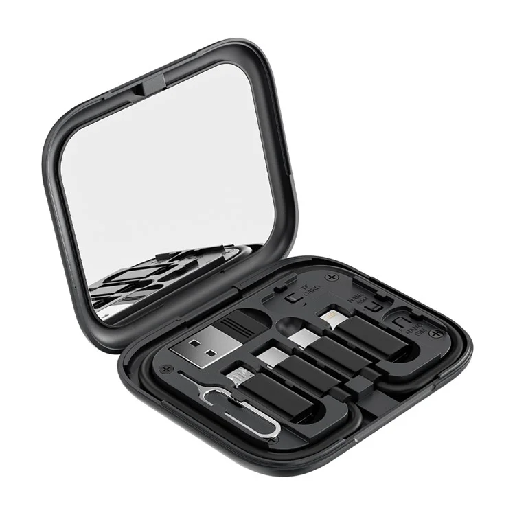 TOOCKI TQ-X11 Cabo Type-C para Type-C USB+iP+Micro USB Adaptadores com Estojo de Armazenamento com Espelho
