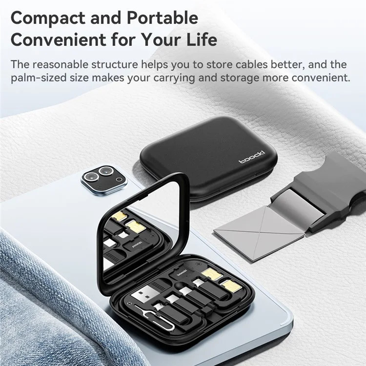 TOOCKI TQ-X11 Cabo Type-C para Type-C USB+iP+Micro USB Adaptadores com Estojo de Armazenamento com Espelho