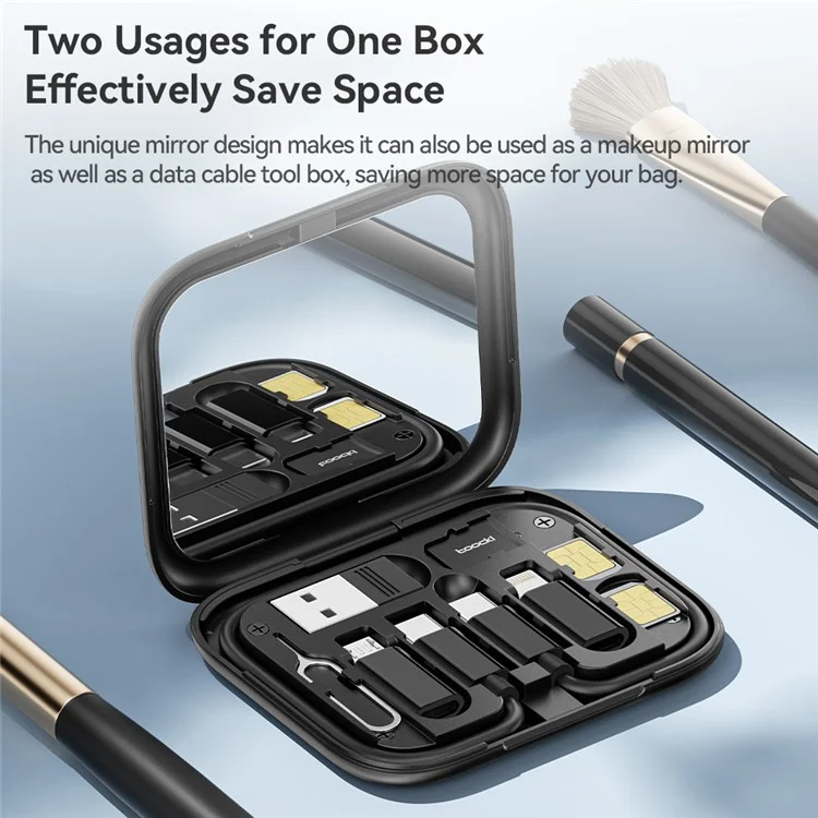 TOOCKI TQ-X11 Cabo Type-C para Type-C USB+iP+Micro USB Adaptadores com Estojo de Armazenamento com Espelho