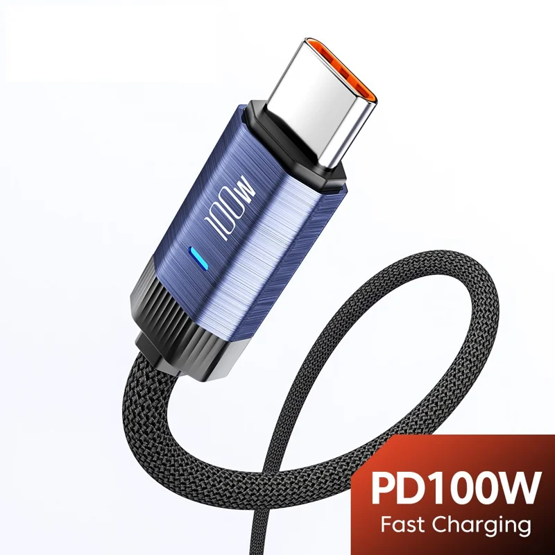 TOOCKI TQ-X24C2 Câble Type-C vers Type-C 2m PD 100W E-Marker Chip Câble de charge rapide - Bleu