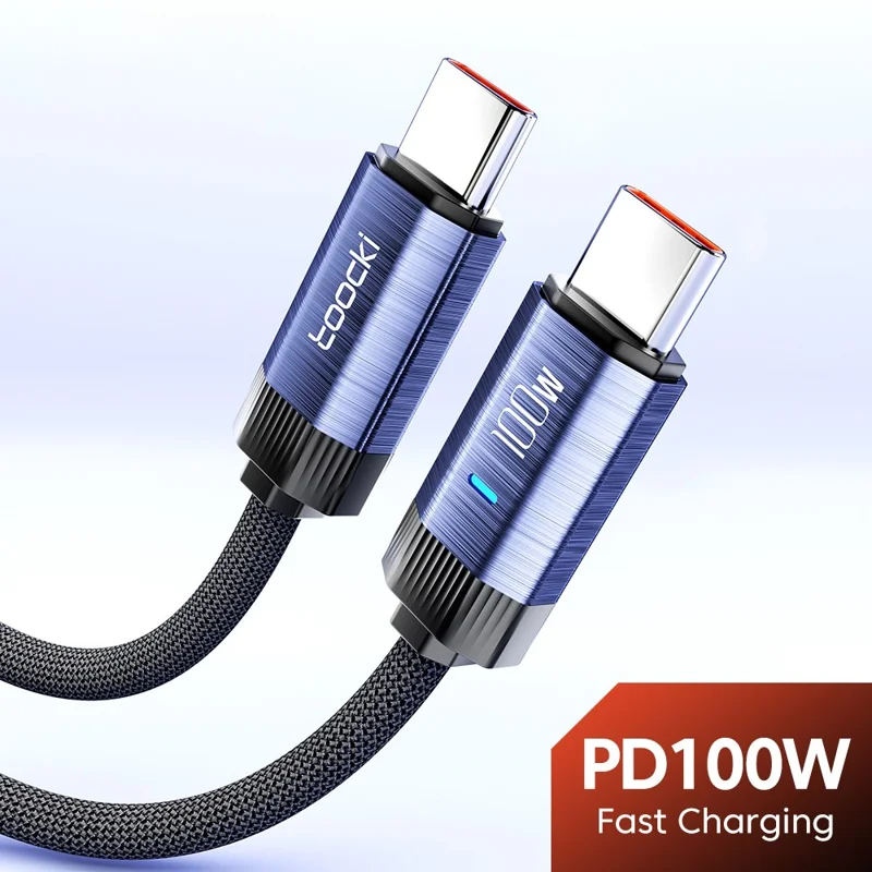 TOOCKI TQ-X24C2 Câble Type-C vers Type-C 2m PD 100W E-Marker Chip Câble de charge rapide - Bleu