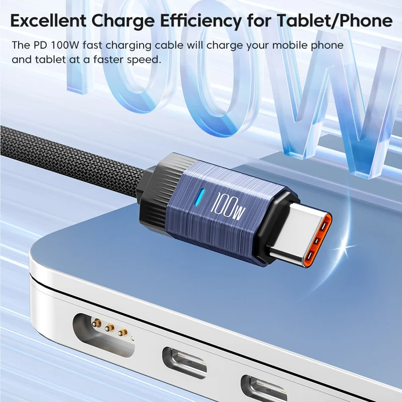 TOOCKI TQ-X24C2 2m Type-C to Type-C Cord PD 100W E-Marker Chip Fast Charging Cable - Grey